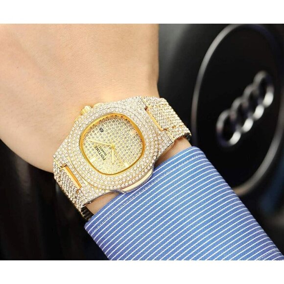 ✨ Gosasa Analog Quartz Men Gold Fashion Crystal Stainless Steel Bracelet Watch - Picture 5 of 6